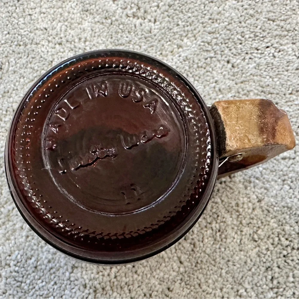 Vintage Siesta Ware Yellowstone National Park Amber Mug Wooden Handle Brass Band
